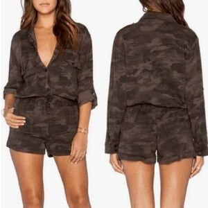 Sanctuary Revolve Camo Soft City Romper Long Sleeve Casual Green Womens M Rayon